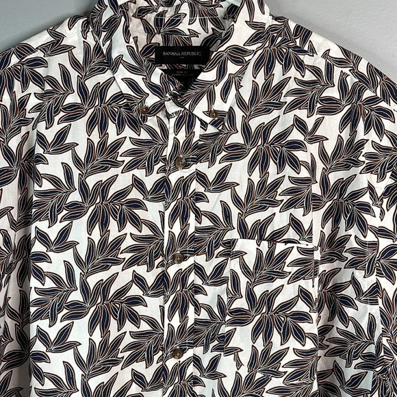 BANANA REPUBLIC Hawaiian Fern Print Slim Fit Button Down Shirt Preppy Size XXL - Picture 4 of 11